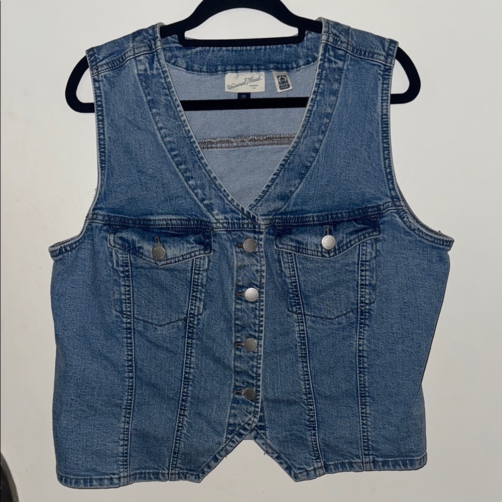 Blue Denim Vest with Button Closure